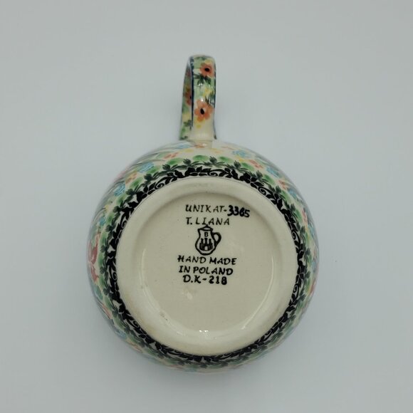 Polish Pottery Floral Loop Handle Bowl Multicolor Handled Soup Chili Bowl - Picture 7 of 8